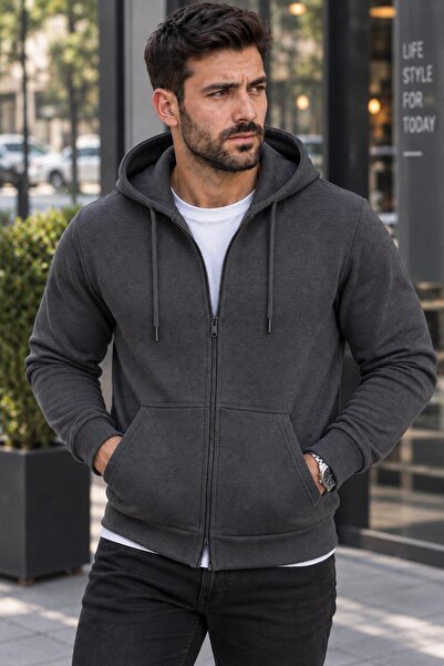 LUPERCUS Men's Sweatshirt with 3 Threads and Zipper Hood