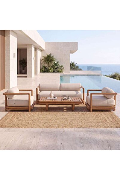PAN HOME GRAND CASTANA OUTDOOR SOFA SET 2+1+1- COFFEE TABLE - WOODEN