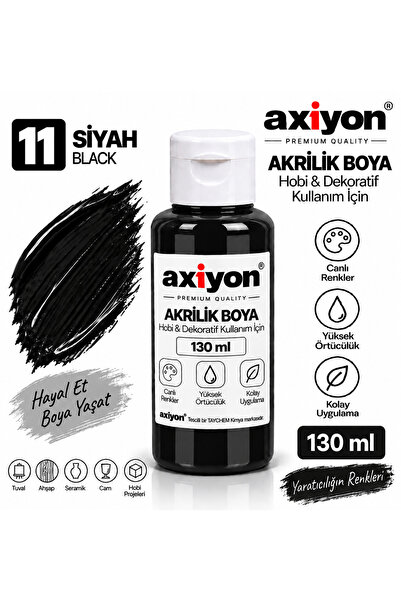 axiyon art Akrilik Boya 130 ml Siyah – Su Bazlı Hobi ve Dekoratif Boya