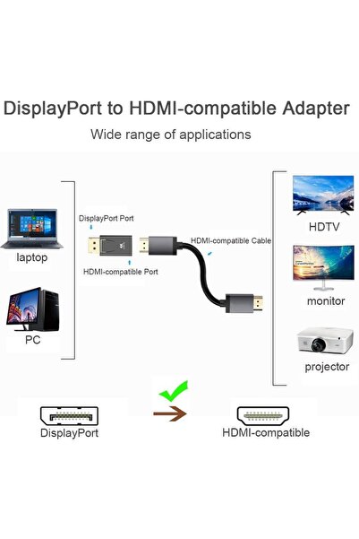 Temiz Pazar 4946 4K Destekli Displayport Hdmi Çevirici Dönüştürücü Adaptör