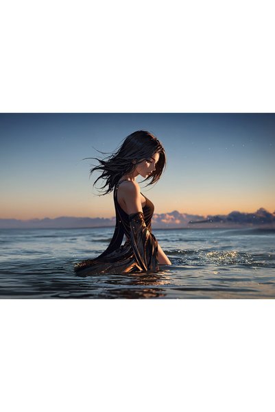 OEM Poster Peaceful Anime Asian Woman In Ocean At Sunset, 61x90 cm, poster4063