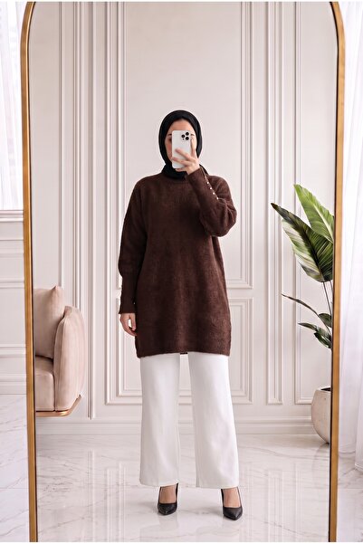 MİHRA STORE Lorin Long Knitwear Tunic with Gold Buttons on the Sleeves-Kr6015...
