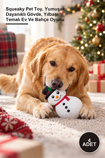 Yenilig 4 Pieces of Dog Toys with Sound and Snowman Design – Squeaky Pet Toy,...