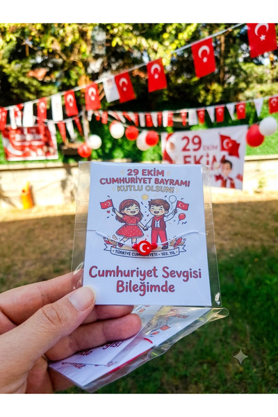 decopen 25 ADET - Ay Yıldız Figürlü Kartlı 29 Ekim Cumhuriyet Bayramı Hediyes...