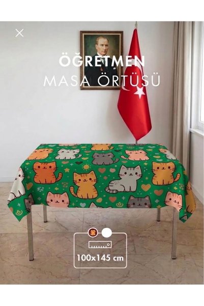 KEDİ Cute Elastic Table Cover 12-Row Cover 1 Teacher's Desk Cover