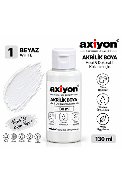 axiyon art Akrilik Boya 130 ml Beyaz – Su Bazlı Hobi ve Dekoratif Boya