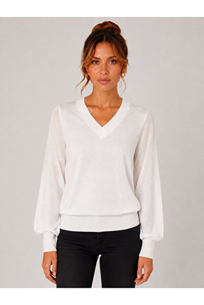 Okçu Triko Women's V-Neck Balloon Sleeve Knitwear Sweater 27K12313-16