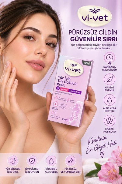 Genel Markalar Vi-Vet Yüz İçin Tüy Dökücü Krem 30 ml – Unisex, Tüm Ciltler İç...