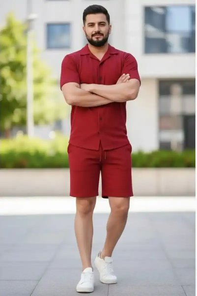 Generic Brand Men's Waffle Fabric Short Sleeve Shirt Shorts Set Regular Summe...
