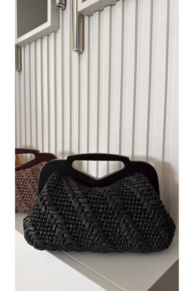 WOMANBAG Handmade Wicker Bag Clutch (37X22Cm) Black