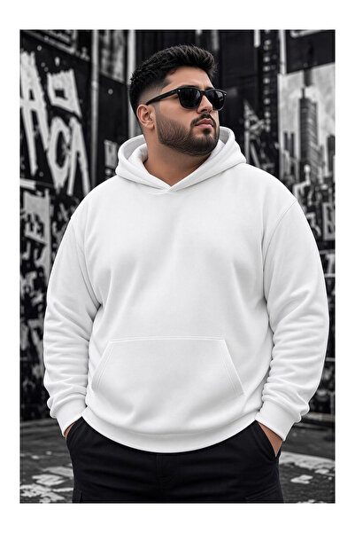 K KOZZ STYLE Large Size Men's Hooded Basic Sweatshirt with Three-Thread Raste...