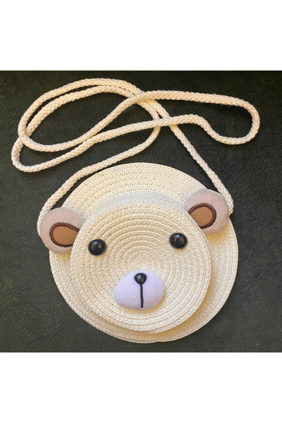00 Women's Straw Bear Figure Round Shoulder Bag - Knitted Strap Bag