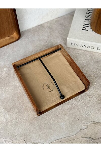 KaiAtelier Acacia Iron Square Napkin Holder with Napkin Holder
