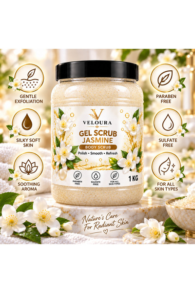 Veluora JASMINE GEL SCRUB 1KG – FLORAL & REFRESHING EXFOLIATING BODY SCRUB FOR HANDS, FEET & BODY