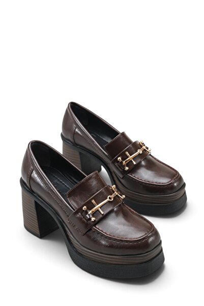 Riccon Leda Amara Kadın Topuklu Loafer 0012591 Kahverengi Rustik