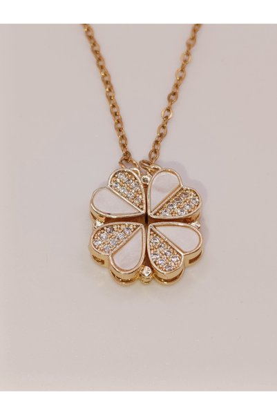 Generic Brand Clover and Heart Model, Mechanical Zircon Stone, Gold Steel Necklace
