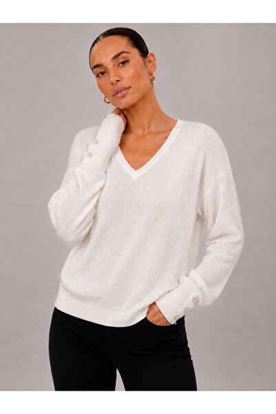 Okçu Triko Women's V-Neck Shimmering Knit Sweater 27K12304-16