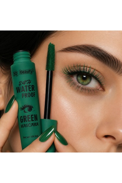 flor beauty مجموعة التجميل المتكاملة باللون الأخضر ماسكارا + كحل كريمي + اضافر لاصقة + طلاء اظافر