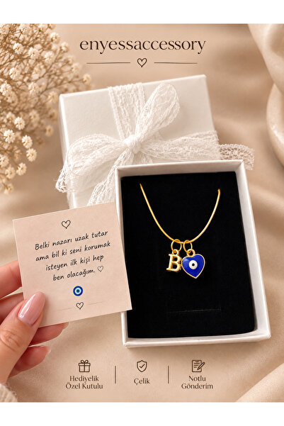 enyessaccessory Kişiye Özel Gold Renk Harfli Çelik Nazar Kolye - Kutulu & Not...
