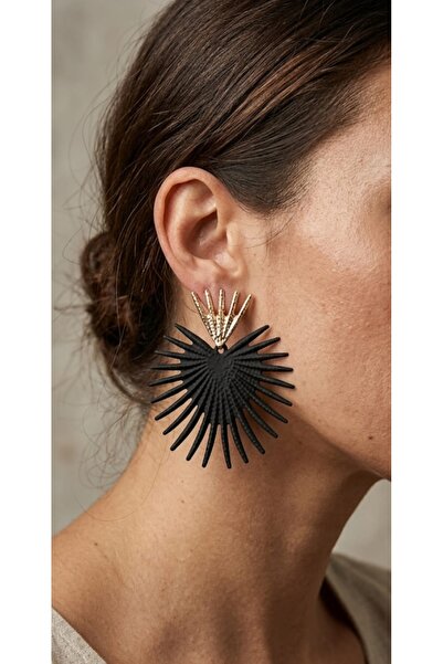 Lunarie Xuping Black Palm Leaf Fan Big Statement Earrings - Vintage Glamorous...