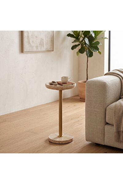 Ebticar Modern Round Marble-Top Side Table- Gold