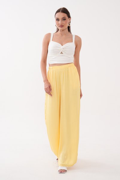 Noravelle Women's Elastic Waist Satin Wide-Leg Draped Trousers