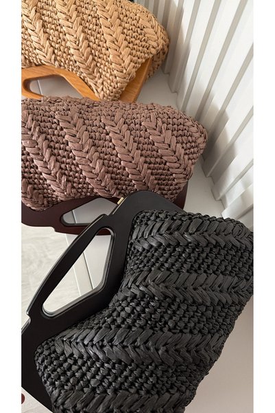 WOMANBAG Handmade Wicker Bag Clutch (37X22Cm) Black