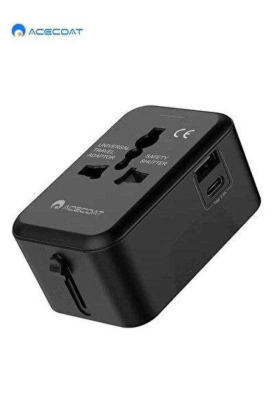 ACECOAT Universal Travel Adapter with (Type C+USB) 2 USB Ports & AC Outlet, I...