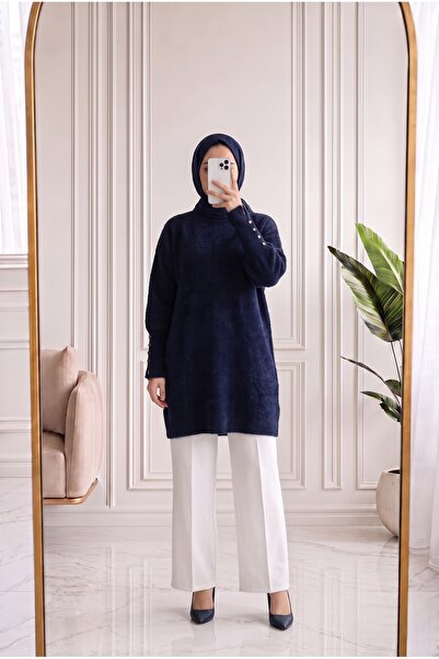 MİHRA STORE Lorin Long Knitwear Tunic with Gold Buttons on the Sleeves-Kr6015...