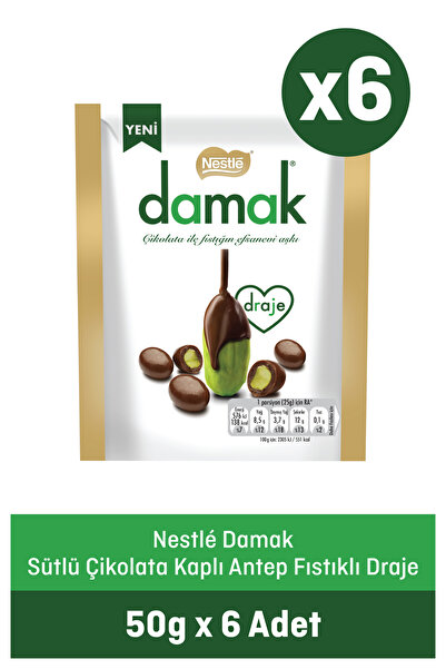 Damak Sütlü Çikolata Kaplı Antep Fıstıklı Draje 50 g x6