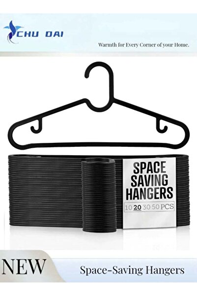 CHU DAI 20 Pack Black Thin Plastic Hangers, Lightweight Yet Sturdy, Space-Sav...
