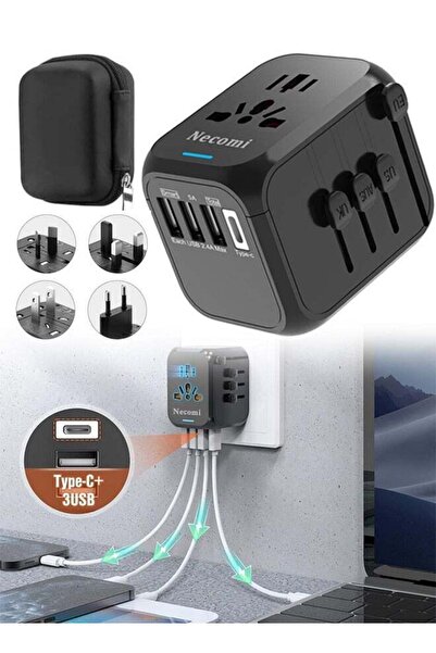 NECOMI All-in-One Universal Travel Adapter with Storage Bag, International Co...