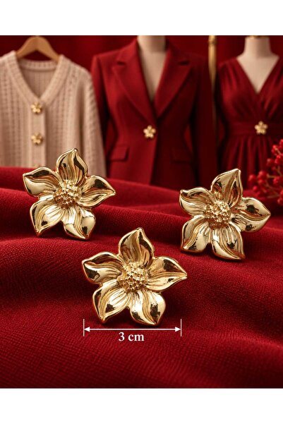 beyna aksesuar ÖZEL TASARIM ÇİÇEK DÜĞME 3 CM GOLD KAPLAMALI 1 PAKET 4 ADET
