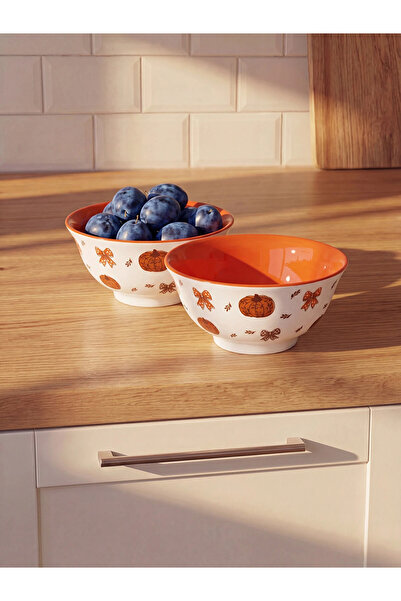 LC Waikiki Lcw Home Mixed Pumpkin and Bow Patterned Ceramic Bowl