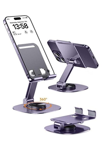 Bamboo Portable Metal Mobile Stand, Adjustable Phone Stand, 360-Degree Univer...