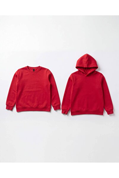 VALDOR Çoçuk Unisex 2'li Sweatshirt Seti- 1 Sweat+ 1 Hoodie- Pamuklu