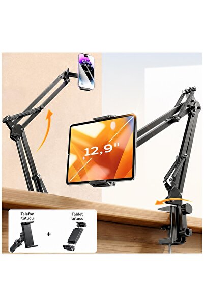 LISEN Adjustable Desk Stand with 2 Heads for Phone and Tablet – 360 °   Rotar...