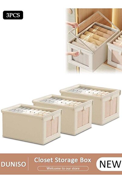 DUNISO 3 Pieces Foldable Closet Storage Organizer with Clear Lid and Window, ...