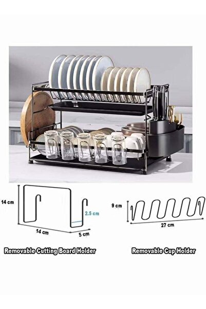 MIXDE 2 Tiers Large Kitchen Dish Rack with Removable Cutting Board Holder Ute...