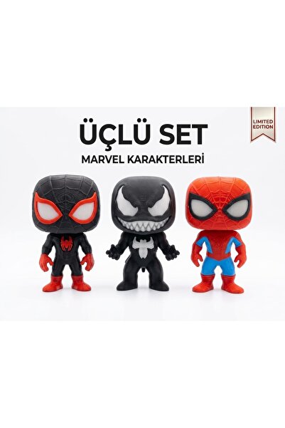 Yeşil Beyaz Tasarım Spider-Man Miles Morales Venom Üçlü Figür Seti 10 cm – Ma...