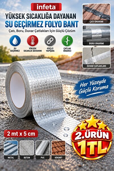 İnfeta 2 Metre x 5 cm Su Geçirmez Alüminyum Folyo Tamir Bandı Çatı Boru Duvar