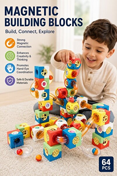 Generic Magnetic Building Block Marble Track Educational Playset Odorless Pla...
