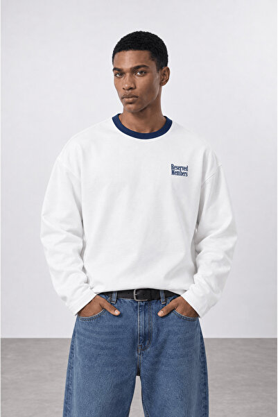 Respire Men's Reserved Members Printed Oversize Sweatshirt Ecru