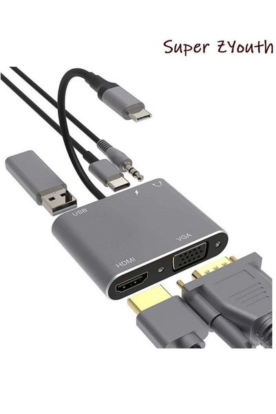 Super ZYouth 4-in-1 USB C Hub Adapter with 4K HDMI & 1080P VGA, 100W PD Charg...