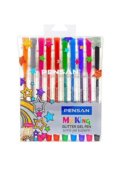 Pensan Renkli Yazım Çizim Seti Triball 8 Adet Renkli Tükenmez ve My King 10 Adet Renkli Simli Jel Ka