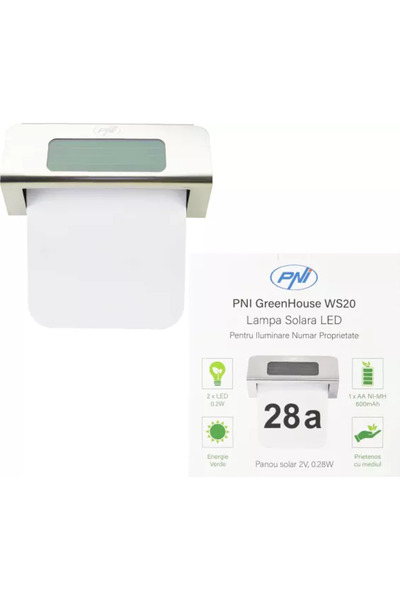 PNI Lampa solara LED GreenHouse WS20 pentru iluminare numar proprietate acumu...