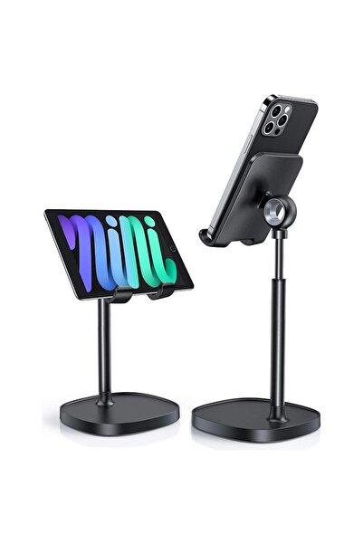 LISEN Adjustable Desktop Phone and Tablet Stand with Cable Organizer Black