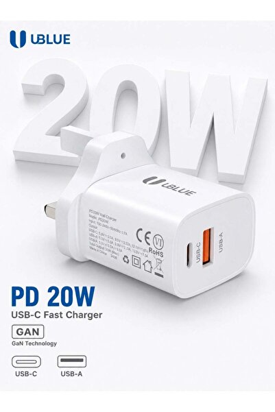 UBLUE 20W USB-C Wall Charger, Mini Dual Port 1 Type-C/1-USB, Fire-Rated V0, A...