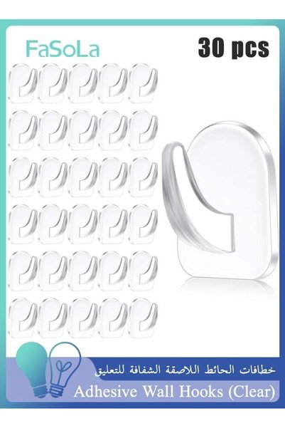 GENERAL Fasola 30 Pieces Clear Adhesive Wall Hooks for Hanging, Transparent R...
