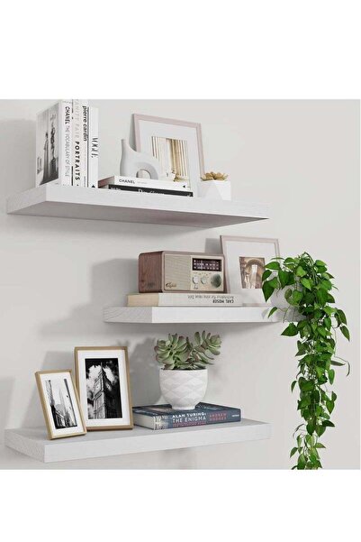 TRASSLE White Floating Shelves, Wall Shelf Set of 3, Rustic Wood Shelves for ...